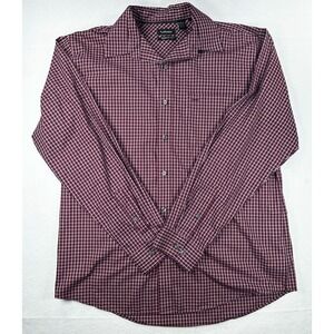 Van Heusen Mens Classic Fit Burgundy Check Button Down Shirt Large 16-16.5